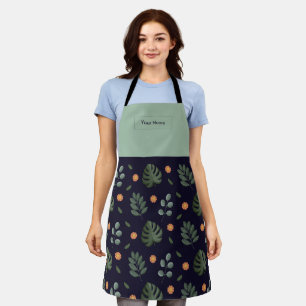 Custom Name Navy Botanical Apron