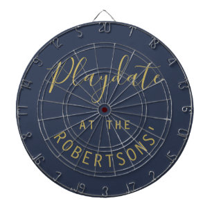 Custom Name Navy Gold Playdate Script Minimalist  Dartboard