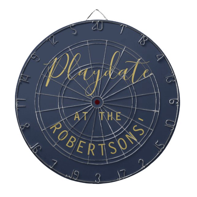 Custom Name Navy Gold Playdate Script Minimalist  Dartboard (Front)