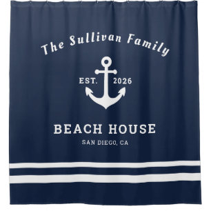 Custom Name Navy Nautical Anchor Beach House Shower Curtain