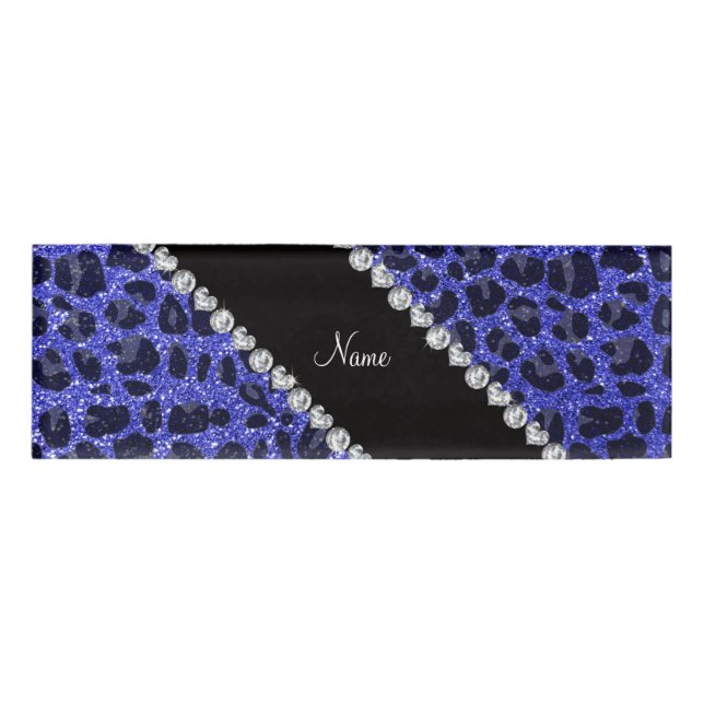 Custom name neon blue glitter leopard print tag (Front)