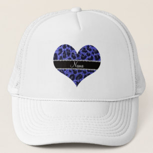 Custom name neon blue glitter leopard print trucker hat