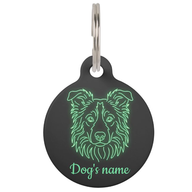 Custom Name Neon Collie Glow Pet ID Tag (Front)