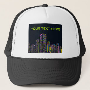 Custom Name Neon Dots City Skyscrapers Hat