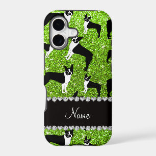 Custom name neon green glitter boston terrier