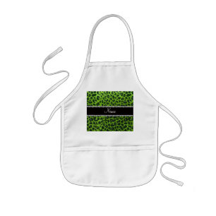Custom name neon green glitter leopard print kids apron