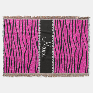 Custom name neon hot pink glitter zebra diamonds throw blanket
