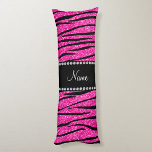 Custom name neon hot pink glitter zebra stripes body cushion