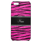 Custom name neon hot pink glitter zebra stripes