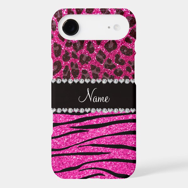 Custom name neon hot pink zebra stripes leopard Case-Mate iPhone case (Back)