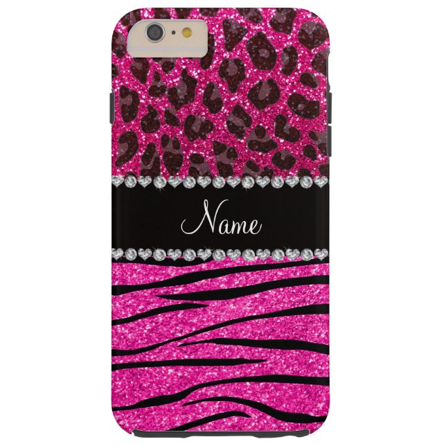 Custom name neon hot pink zebra stripes leopard Case-Mate iPhone case (Back)