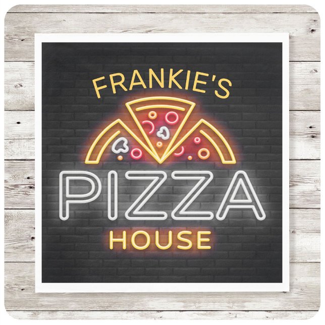 Custom NAME Neon Italian Pizzeria Pizza House Napkin (Creator Uploaded)