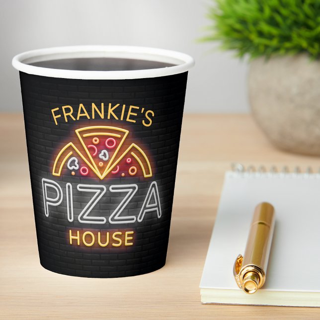 Custom NAME Neon Italian Pizzeria Pizza House  Paper Cups (Creator Uploaded)