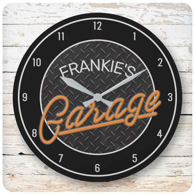 Custom NAME Neon Look Diamond Plate Garage Tools Large Clock (Creator Uploaded)