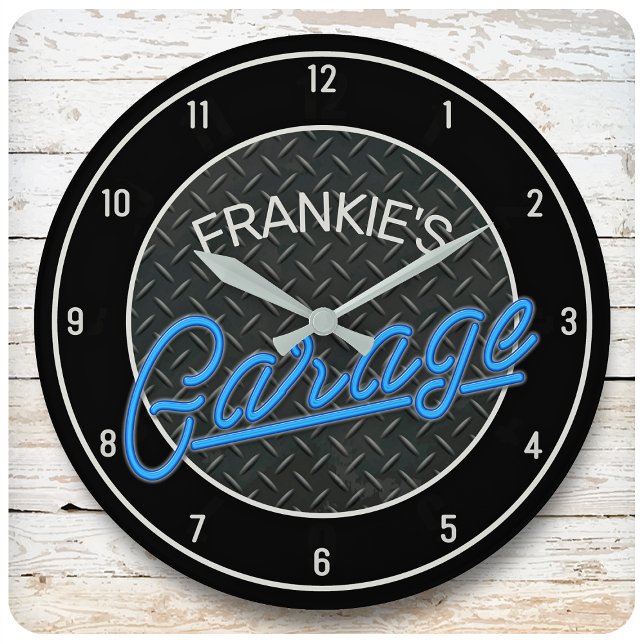 Custom NAME Neon Look Diamond Plate Garage Tools Large Clock (Creator Uploaded)