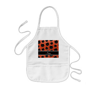 Custom name neon orange glitter black cat faces kids apron