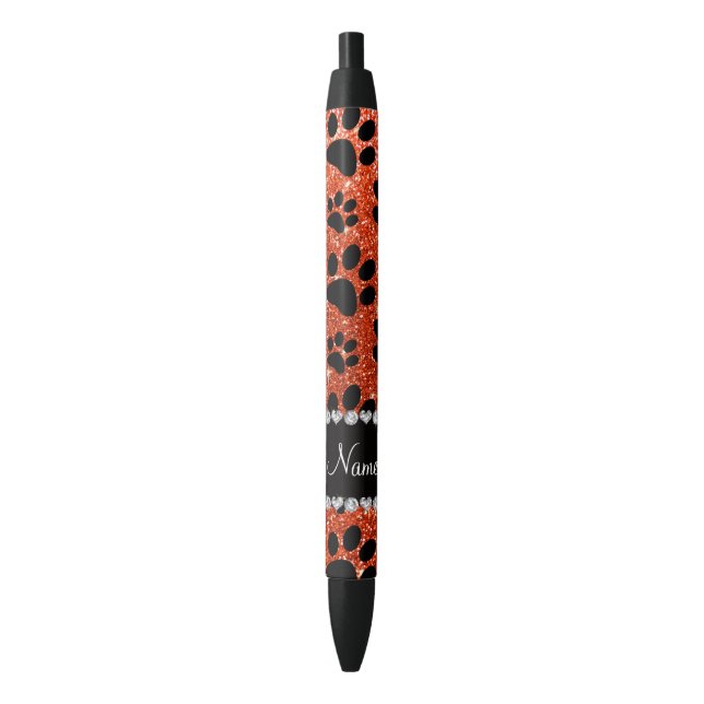Custom name neon orange glitter black dog paws ink pen (Front Vertical)
