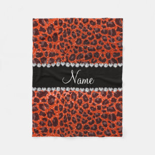 Custom name neon orange glitter leopard print fleece blanket