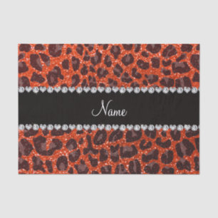 Custom name neon orange glitter leopard print tissue paper