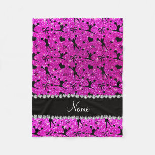 Custom name neon pink glitter cheerleading fleece blanket