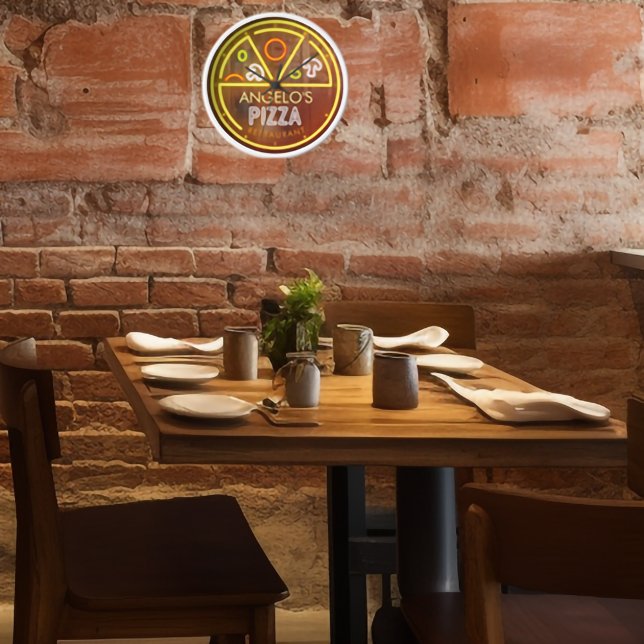 Custom Name Neon Pizzeria Restaurant Wall Clock (Creator Uploaded)