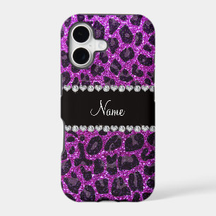 Custom name neon purple glitter leopard print