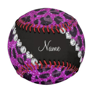 Custom name neon purple glitter leopard print baseball