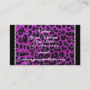 Custom name neon purple glitter leopard print business card