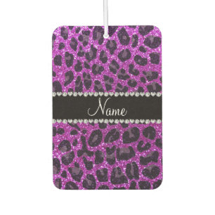 Custom name neon purple glitter leopard print car air freshener