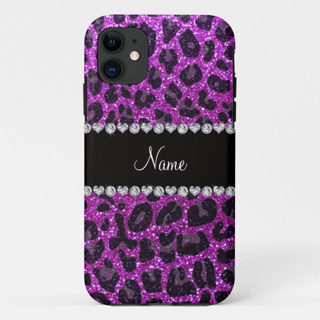 Custom name neon purple glitter leopard print Case-Mate iPhone case (Back)