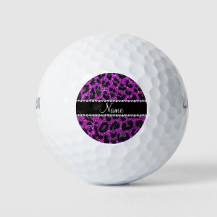 Custom name neon purple glitter leopard print golf balls