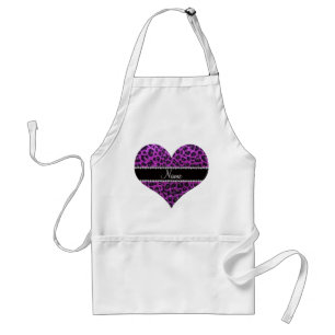 Custom name neon purple glitter leopard print standard apron