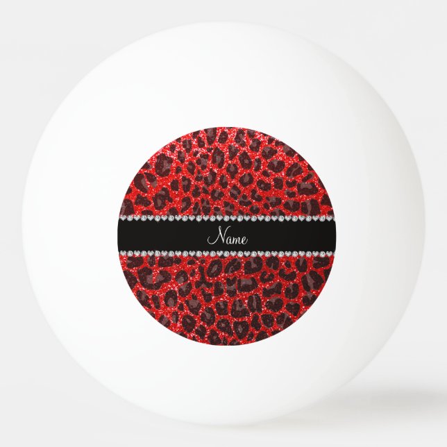 Custom name neon red glitter leopard print ping pong ball (Back)