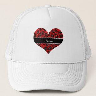 Custom name neon red glitter leopard print trucker hat