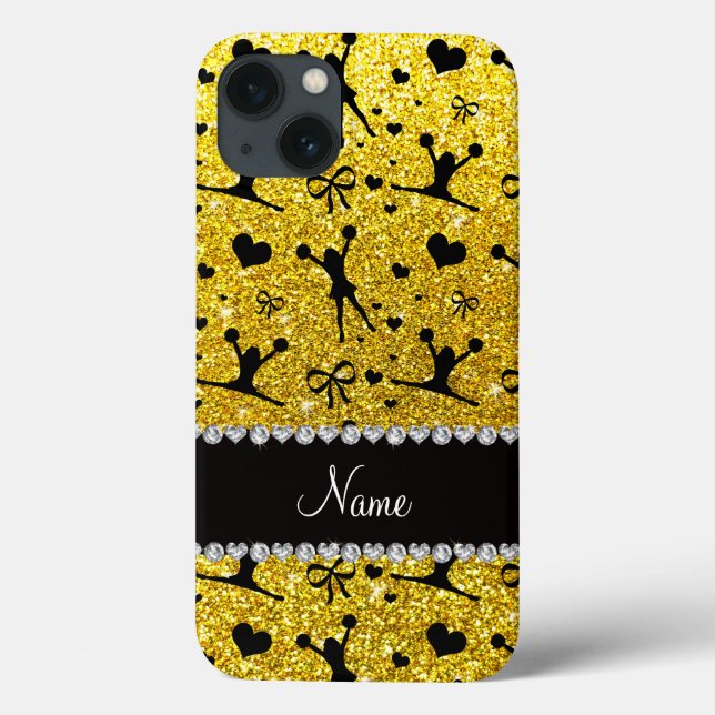 Custom name neon yellow glitter cheerleading Case-Mate iPhone case (Back)