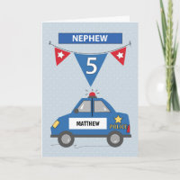 Custom Name Nephew 5th Birthday Blue Police Car