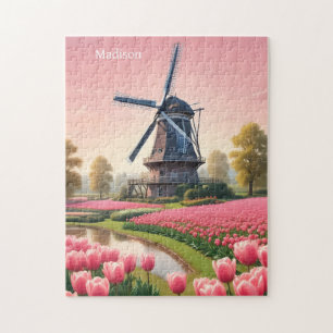 Custom Name Netherlands Windmills Jigsaw Puzzle