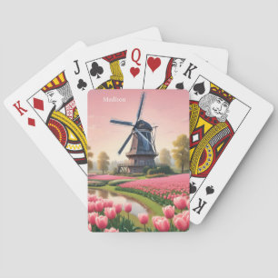 Custom Name Netherlands Windmills Playing Cards