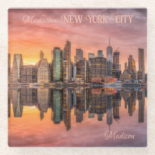 Custom Name New York City Skyline Glass Coaster