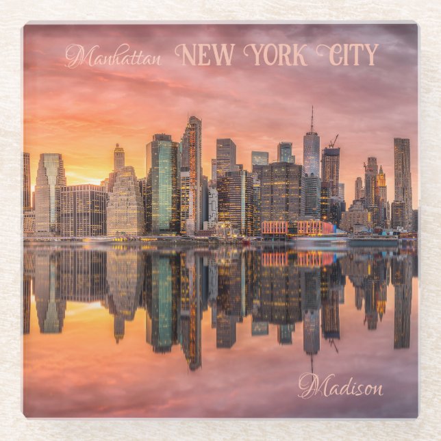 Custom Name New York City Skyline Glass Coaster (Front)
