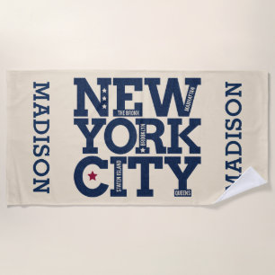 Custom name New York City Typography beach towel