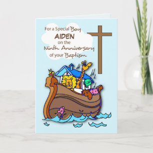 Custom Name Ninth Anniversary of Baptism Boy Ark Card
