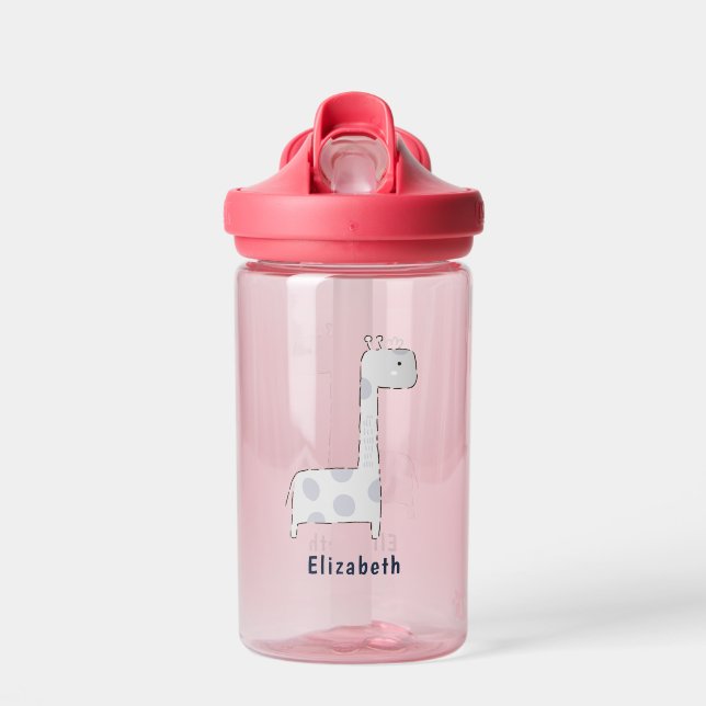 Custom Name Nordic Cute Animal Giraffe Water Bottle (Front)