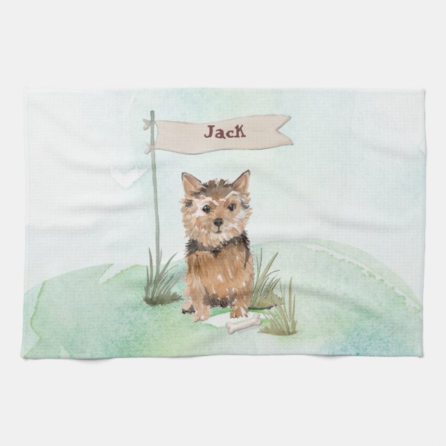 Custom Name Norfolk Terrier Pet Dog Tea Towel (Horizontal)