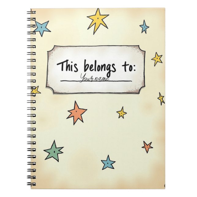 Custom Name Notebook Cover with Doodle Stars (Front)