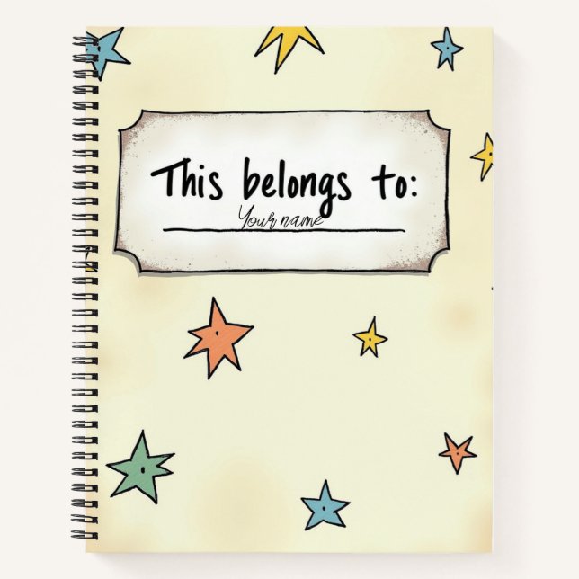 Custom Name Notebook Cover with Doodle Stars (Front)