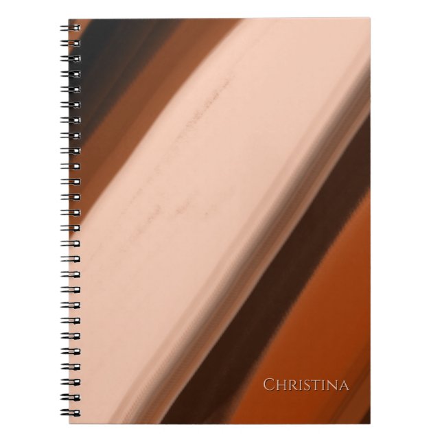 Custom Name Notebook Faux Wood Fancy Striped  (Front)