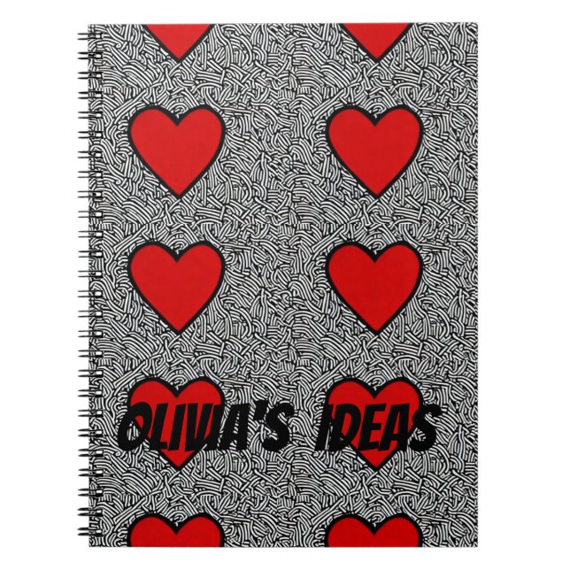 Custom Name Notebook – Minimal Red Heart (Front)