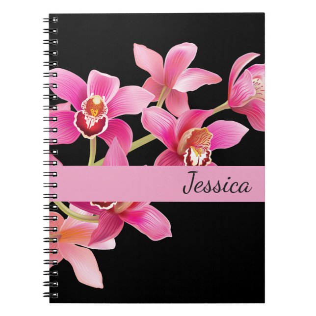 Custom Name Notebook-Pink Orchids Notebook (Front)