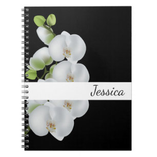 Custom Name Notebook-White Orchids Notebook